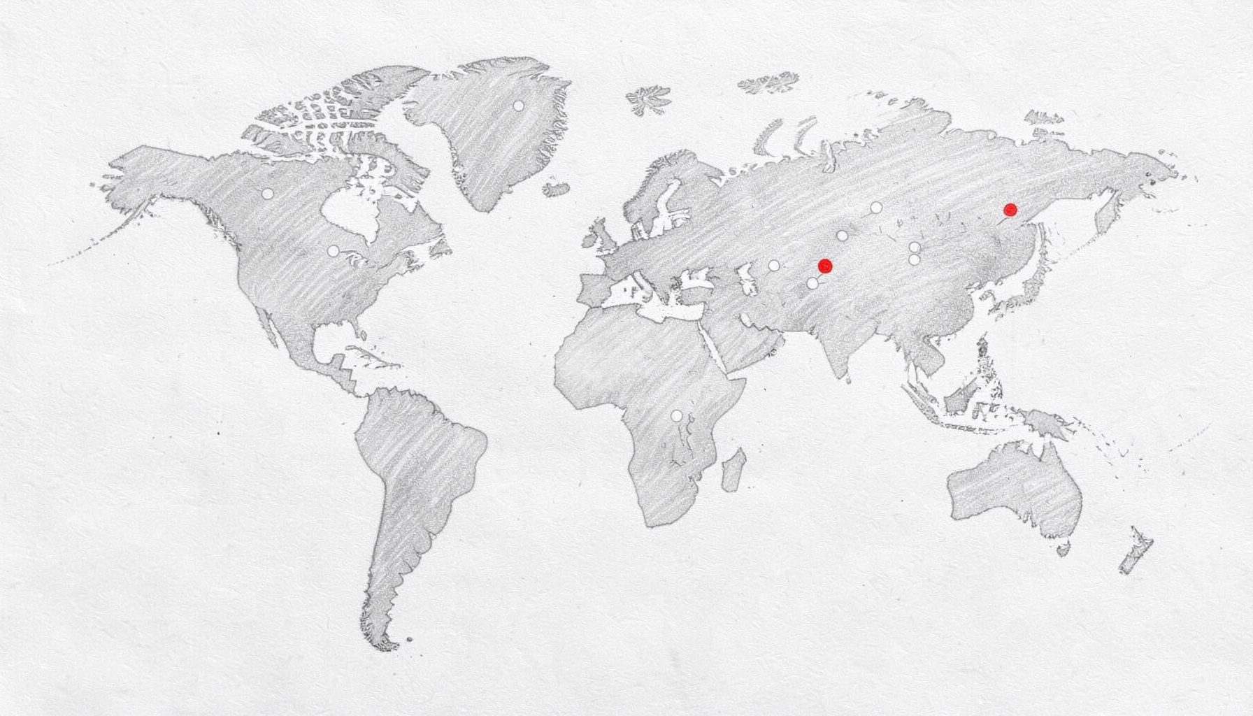 A graphite pencil sketch of a simplified world map centered on the Atlantic, with North America and Europe gently shaded in soft grey tones